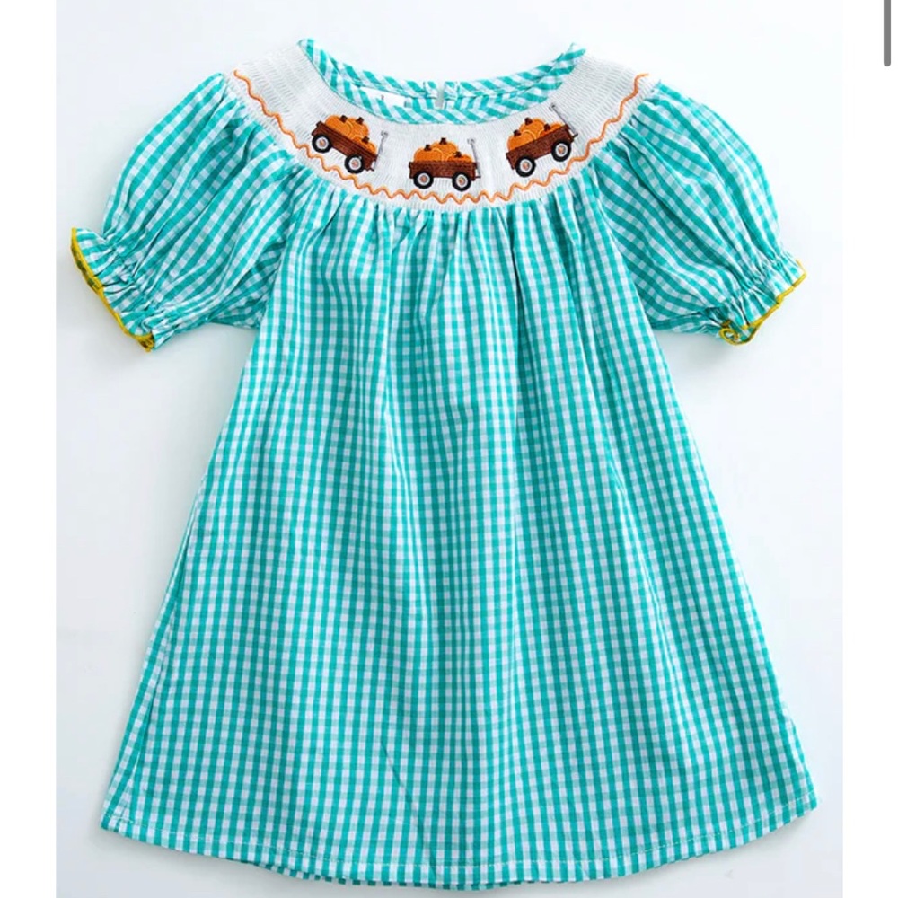 Honey bean smocked pumpkin wagon dress new